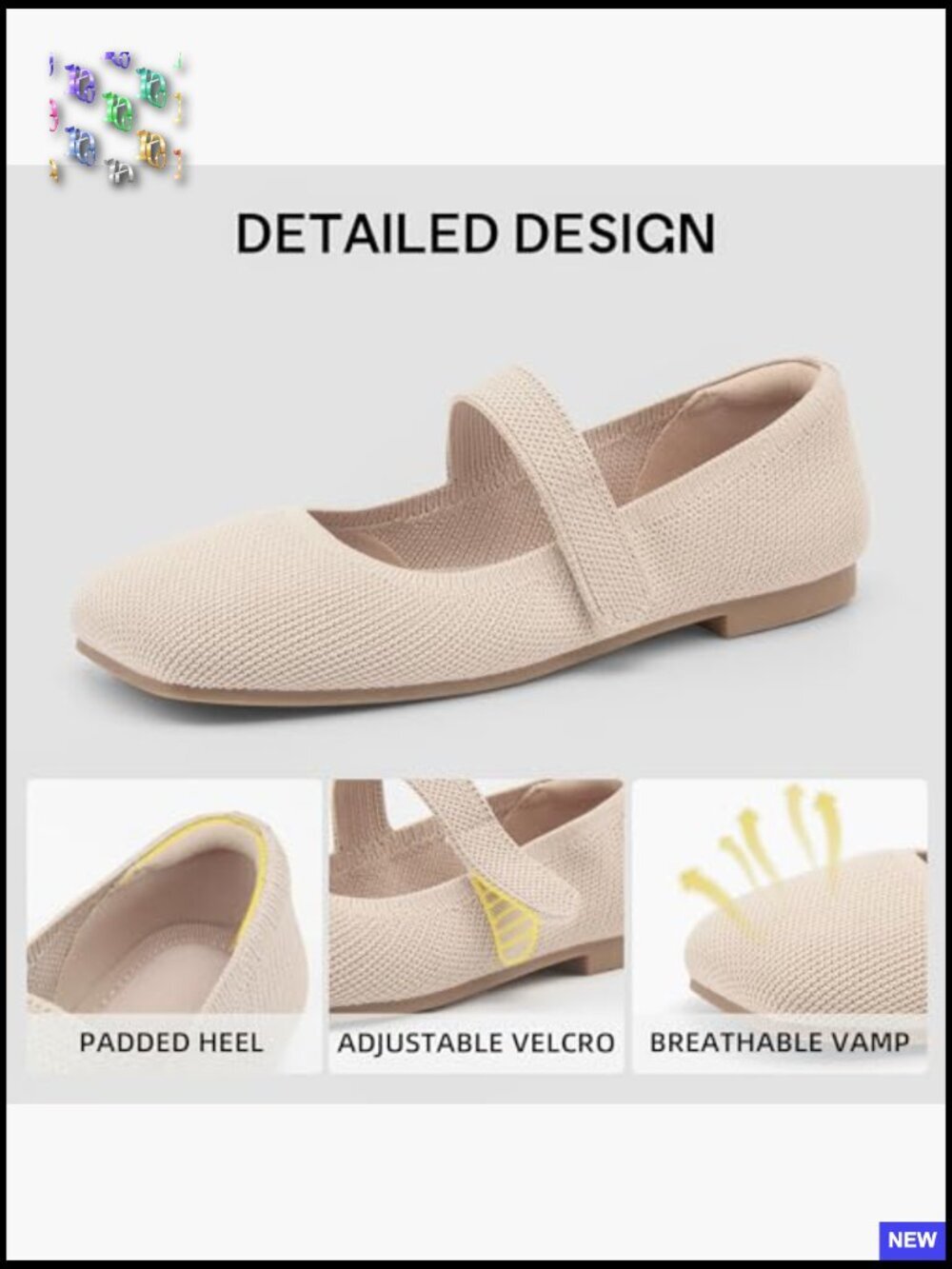 Breathable Knit Flats Slip On Ballet Shoes Wide Toe Box Comfort Office Casual - Picture 5 of 7